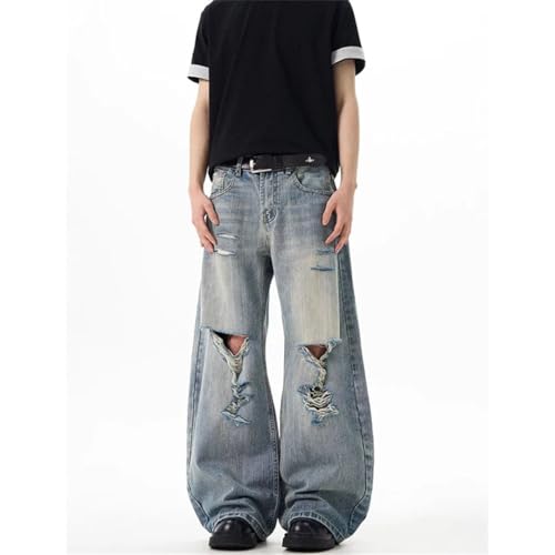 Men's Vintage Y2k 2000S Blue Ripped Jeans High Wide Leg Denim Pants Streetwear Baggy Cargo Trousers3