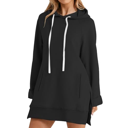 dyiozbga Fall Long Hoodies for Women,Long Sleeve Plus Size Plain Casual Pullover Hooded Sweatshirts Pockets Winter Oversized Going Out Travel Outfits Vacation Holiday Y2K Tops Teacher Black 5X-Large