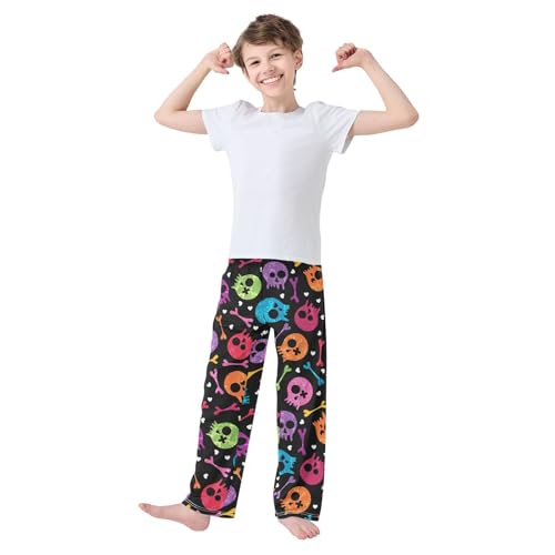 ZZXXB Colorful Print Skull Boys Long Pants Soft Trousers Elastic Waist Kids Lounge Bottoms with Pockets S-XL2