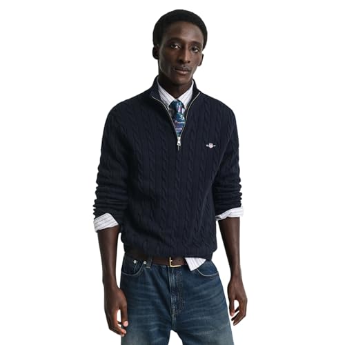 GANT Pull en Coton avec Demi-Fermeture éclair pour Homme, Bleu Nuit, XXL GANT Pull en Coton avec Demi-Fermeture éclair pour Homme, Bleu Nuit, XXL
