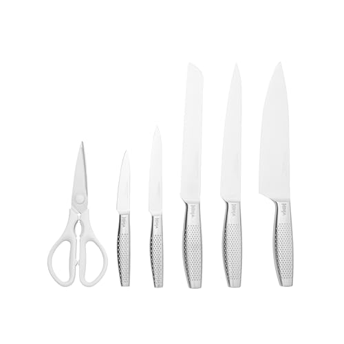 Image of Ninja StaySharp 6-Piece Knife Set with Integrated Sharpener, Chef, Bread, Paring Knife and Kitchen Scissor, White, K62006EUWH