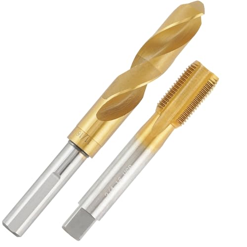 Aceteel 3/4-16 UNF Tap with 17.5mm Drill Bit, Ti-Coated HSS 3/4 X 16 Thread Tap and 11/16 Reduced Shank Twist Drill