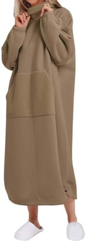 ReachMe Womens Oversized Long Sweatshirt Fleece Dress Turtleneck ...