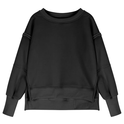 Girls Oversized Sweatshirt Crewneck Long Sleeve Kids Side Split Cute Pullover Tops Exposed Seams Shirts 5-14 Years3