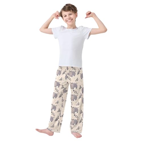 ALAZA Hippopotamus Pajamas Bottoms with Pockets Comfy Pjs Sleepwear Elastic Waistband Pajamas Pants Lounge Pants for 6-14 Years2