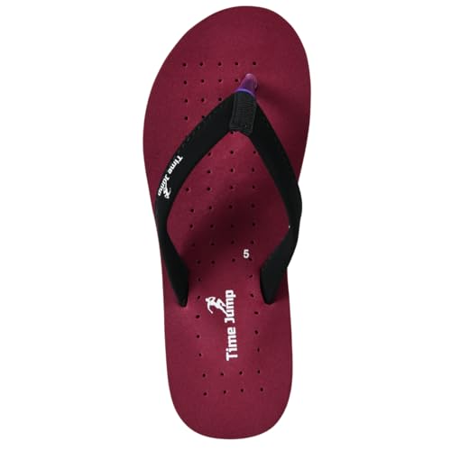 Image of Perforated Flip Flops, Burgundy with Black Straps, Casual Beach Sandals