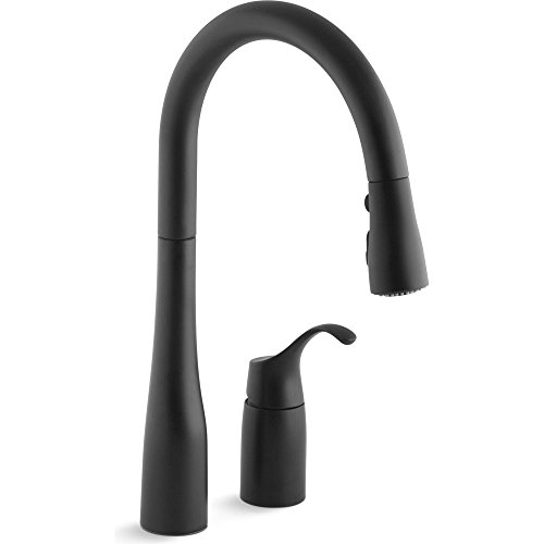 Image of KOHLER 647-BL Simplice Pull Down Kitchen Faucet, 2-Spray Faucet, Kitchen Sink Faucet with Pull Down Sprayer, Matte Black