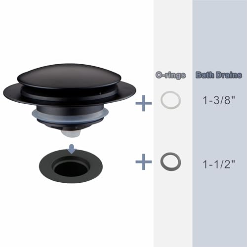 Image of HIDROP Tub Drain Stopper, Universal Pop Up Bathtub Drain Stopper, Black | Brass Tub Drain, Fit 1-1 /2 inch and 1-3 /8 inch Tub Drain, Replace Lift and Turn, Tip-Toe and Trip Lever Drains for Tub, EZ Install