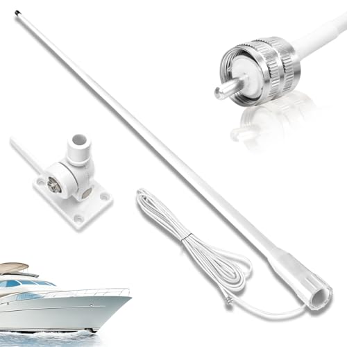 VHF Marine Radio Antenna 156-163MHz Fiberglass Waterproof Boat Antenna 43.5in With 22.9ft RG-58U Cable,PL...
