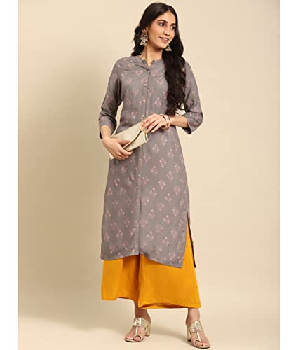 Image of rangita Grey Rayon Calf Length Printed A-line Kurti for Women | Kurta for Women