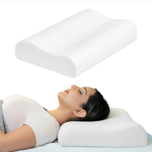 Image of CareFoam Orthopedic Cervical Memory Foam Pillow | Ergonomic Contour Neck Support Pillow for Back, Side & Stomach Sleepers | High Density Memory Foam | 19 x 11 x 2.5-3.5 Inch | White