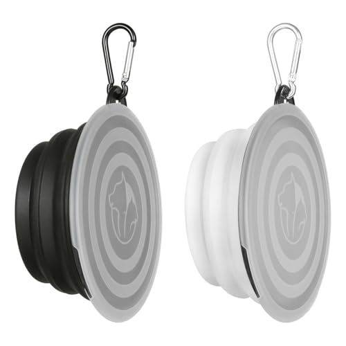 Jinmoioy 2個 折りたたみ式 犬猫用ボウル ペット エサ入れ 蓋付き 食器 皿 フードボウル 犬用スローフード ペット用品 携帯便利 フック付き シリコン製 超軽量 お出かけ用 水飲み 登山釦付き 伸縮 散歩 トラベル 旅行 防災 グッズ 避難