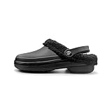 Hey Medical Uniforms Womens Lightweight Slip On Nurses White EVA Fur Lined Clogs Warm Winter Garden Shoes, Black 9
