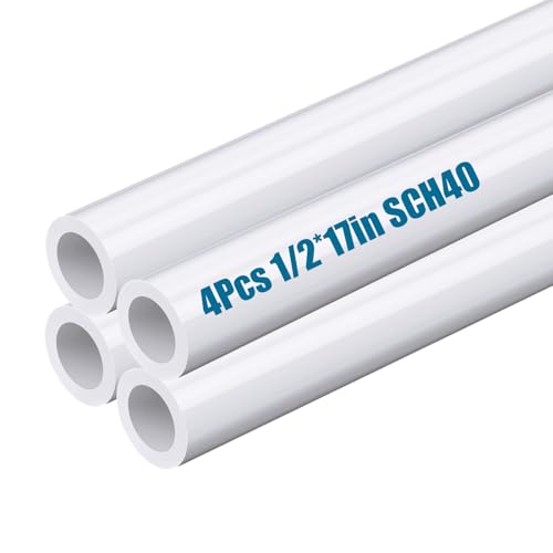 4 Pcs 1/2 Inch PVC Pipe 17' Long White Sch40 Industrial PVC Pipes, Greenhouse, Garden, Workshop, Farm, Furniture Grade for Home