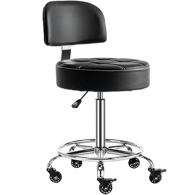 CoVibrant Lockable Stool with Back and Foot Rest Ergonomic Rolling Hydraulic Adjustable Stool for Doctor Esthetician Artist Home Small Office Desk