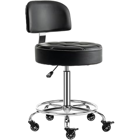CoVibrant Lockable Stool with Back and Foot Rest Ergonomic Rolling Hydraulic Adjustable Stool for Doctor Esthetician Artist Home Small Office Desk (Black, 24''-31'') Cover