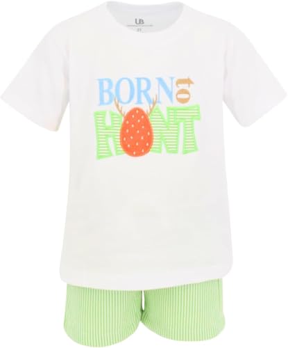 Image of Unique Baby Boys 2pc Shorts Set Outfit Short Sleeve Shirt with Embroidery Design and Shorts