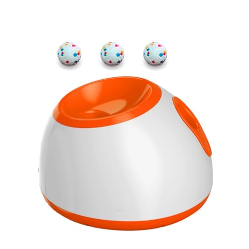 YAKINO 自動ペットボールランチャー、屋外用3段階スピード調節可能インタラクティブ犬用おもちゃ、テニスボール投げ機 (オレンジ色)