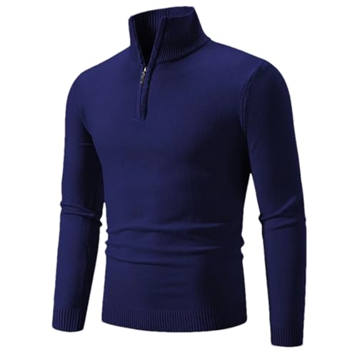 Men'S Sweater Half-Zip Pullover Winter Warm Turtleneck Long Sleeve Knitted Sweater Solid Color Top