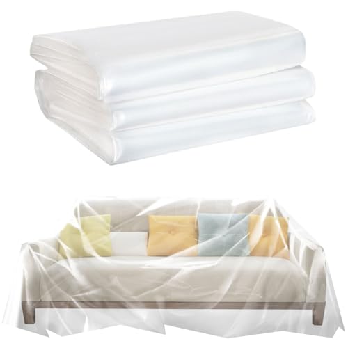 2 Pack Furniture Clear Cover Plastic Duty Water and dustproof Resistant Sofa Slipcover Plastic Sofa Cover Protection Covers for Moving Long Term,118" x 78"（300CM*200CM)