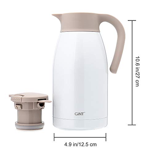 GiNT Stainless Steel Thermal Coffee Carafe with Lid/Double Walled Vacuum Thermos / 12 Hour Heat Retention (White, 1.9L) - Thumbnail 5