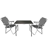 3tlg. Campingmöbel Set Klapptisch, Schwarz, Aluminium, 75x55cm + 2x Campingstuhl, Stone/Strandmöbel Campinggarnitur Gartenmöbel