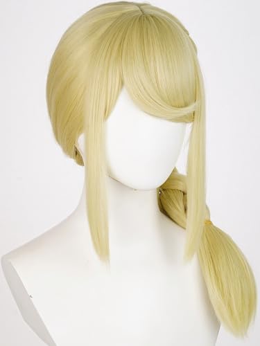 Image of Half and Half Blonde Braid Anime Pony Cosplay Wig with Side Part Bangs for Women Light Golden Braided Dragon-Hunter Costume Wigs for Halloween Party Daily