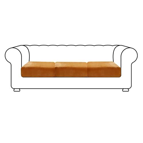 Foreate Stretch Velvet Couch Cushion Covers Non-Slip Sofa Slipcovers For Oversized Chair Cushions, Furniture Protector For Sofa Seat, Yellow, 3 Pcs #TOP1