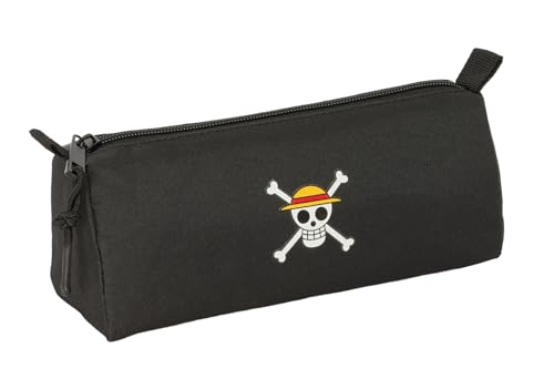 safta ONE PIECE PIRATES - Astuccio con cerniera e scomparto, astuccio per bambini, ideale per bambini in età scolastica, comodo e versatile, qualità e resistenza, 21 x 7 x 8 cm, Nero, M, Casual