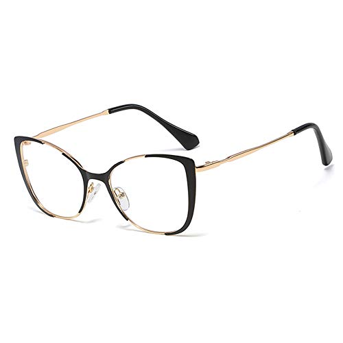 kachawoo Retro Cat Eye Glasses Frame for Women Optical Metal Eyeglasses Female Decoration (black gold)