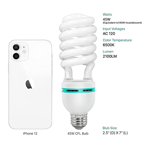 Photo Light Bulb - Pack Of 4 - Cfl 45 Watt - Daylight Balanced 6500K - Pure White Light, Agg871 #TOP4