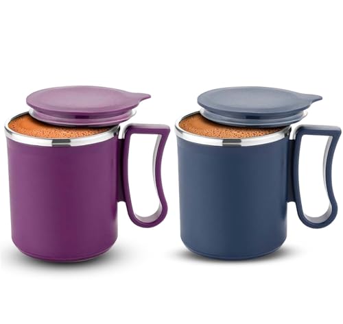 AADHIK Coffee Mug with Lid Insulated Stainless Steel for Tea Milk Mug Inner Stylist Double Wall Cup for Home Office Restaurant Use Gift Pack of 2