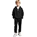 Boys' Waffle Knit Hooded Sweatshirt Kids Long Sleeve Quarter Zip Pullover Hoodies with Pocket Fashion Clothes Black