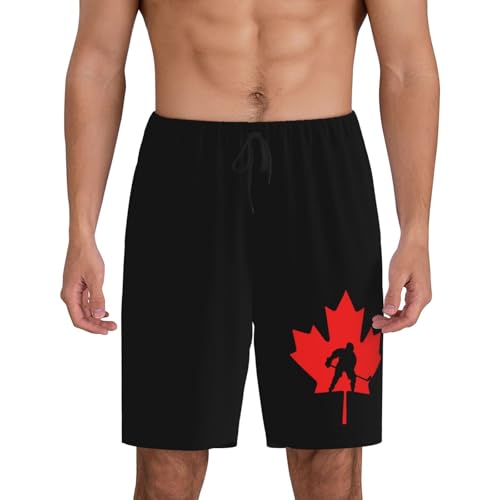 Canadian Hockey Player Pajama Shorts for Men, Men's Pajama Bottoms, Sleepwear for Summer