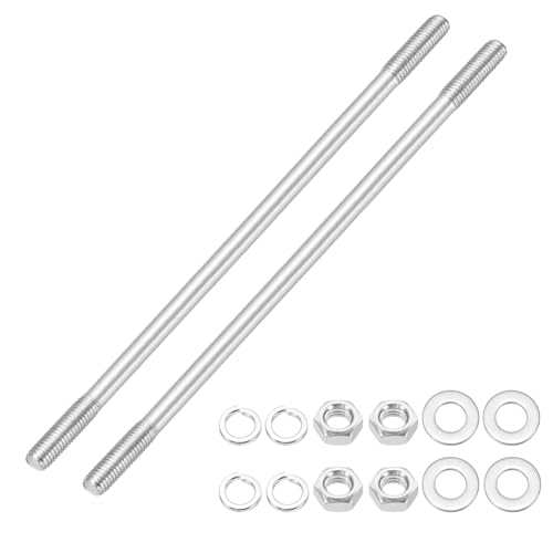 sourcing map Lot de 2 vis à goujons à double extrémité M8 x 190 mm, en acier inoxydable 304 à double filetage avec rondelle d'écrou pour l'entretien de la maison, ancrage structurel, vis de fixation