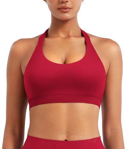 Image of YEOREO CoreFlex Women Halter Sports Bra Workout Seamless Padded Basic Bra Open Back Yoga Gym Crop Top