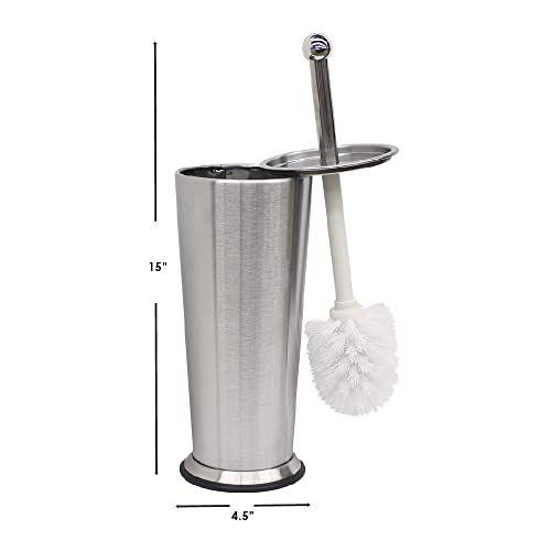 Home Basics Brushed Stainless Steel Contemporary Toilet Brush Set (Silver) Metal Toilet Bowl Brush and Holder | Holders for Bathrooms | with Non-Skid Base - Thumbnail 5