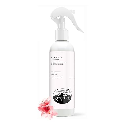 RESPIRO Since 1986 - Klubnika de frutas rojas – Perfume en spray para ambiente y colada. Notas de cabeza: frutos rojos, corazón de almendra, fondo merengue, suave, envolvente, dulce, afrutado