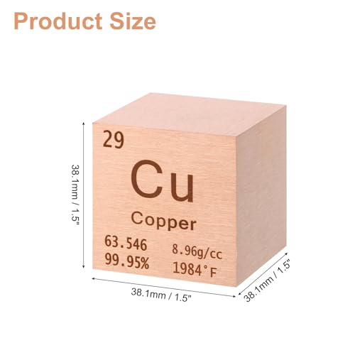 Image of uxcell Copper Cube, 1.5 Inch High Density Metal Element Cube Metal Density Cube for Chemical Elements Collection Science Education Experiment Application, Yellow