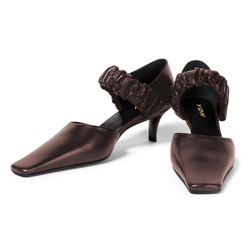 YDN Women Chic Square Toe Pumps Comfortable Kitten Low Heels Elastic Strap Adorable Daily Outfit Dress Shoes for Dating Prom Party Size 4-16 US2