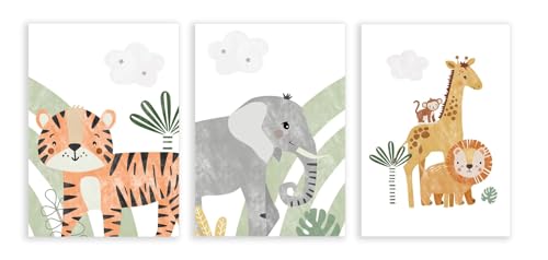 Affiche tigre girafe éléphant PMCTAZ pour déco chambre enfant