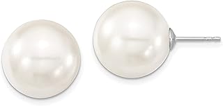 Majestic Prata Esterlina 925 14 15 mm Branco Imitação Concha do Mar Sereia Náutica Jóias Pérolas Brincos de Pérola, Botão Redondo Jóias Finas Para Mulheres Presentes Para Ela, Pérola, Pérola