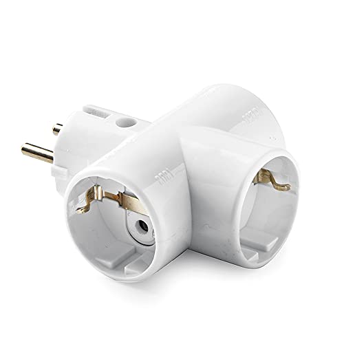 FAMATEL – Adaptador enchufe triple | Cerámica | TT | 16A | 250V | Blanco Marfil