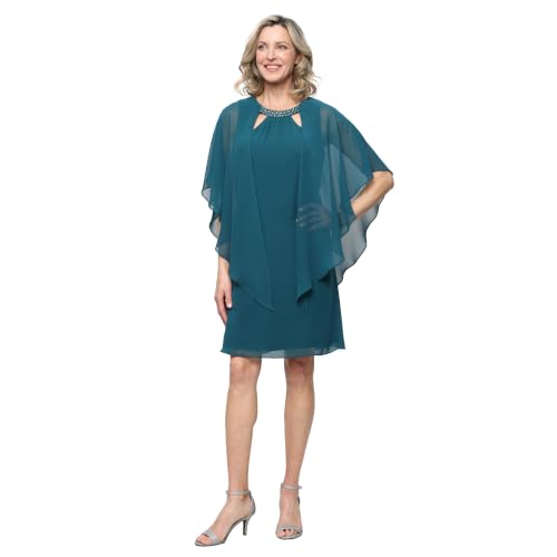 Image of S.L. Fashions Women's Capelet Cascade Sleeve Dress with Beaded Cutout Neckline, Special Occasion Dress
