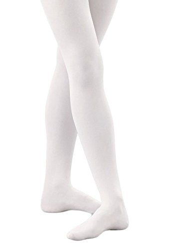Girls' Opaque Microfiber Ultra Soft Hold & Stretch Dance Uniform Footed Tights White 2-42