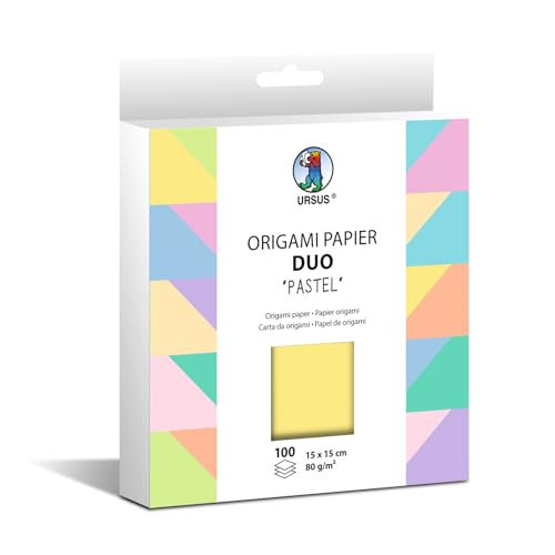 Ursus 22885599F - Origami Paper Duo 'Pastel', 100 hojas 80 g/m², tamaño 15 x 15 cm, papel plegable de colores por las dos caras en varios colores, incl. instrucciones de plegado