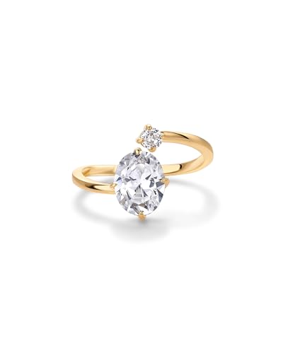PAVOI 14K Yellow Plated Toi Et Moi 3CT Cushion Cut Cubic Zirconia Stone Wraparound Engagement Promise Ring for Women - Statement Ring