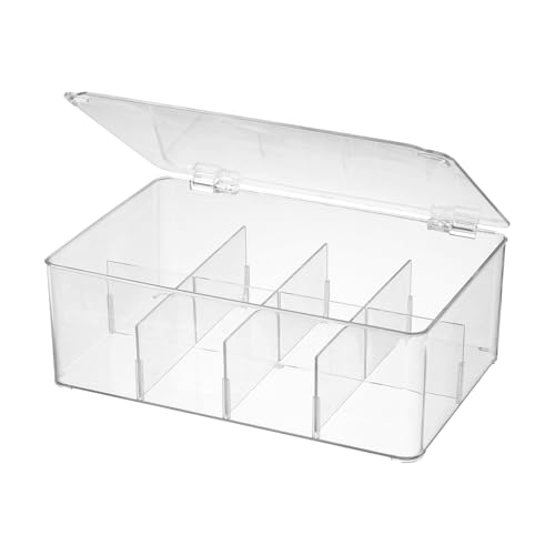novelinks Clear Plastic Tea Bag Organizer Stackable Storage Organizer with Lid Divided Container Box with Lid for Kitchen Cabinet, Condiments,Countertop, Pantry, Hold Coffee Pods, 1 Pack