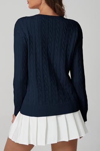 QINSEN Cable Knit Sweater for Women Long Sleeve 90s Vintage Ribbed Pullover Crewneck Sweater Tops2