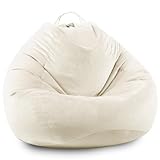 LPMOERA Stuffed Animal Storage Bean Bag Chair Cover (No Filler) Zipper Soft Fuzzy Fluffy Stuffable Bean Bag Cover for Organizing Children Plush Toys or Memory Cream White Large